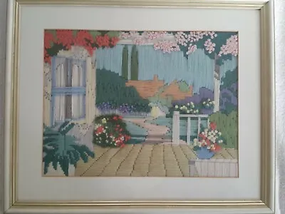 Hand Made Wool Embroidery Finished Panel Country House Framed 41cm X 34cm • £10