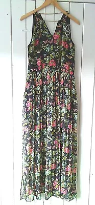 BNWT Oasis Dress Maxi Black Dark Floral & Butterfly UK 16 Halter Sleeveless New • £15.95