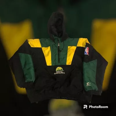 Vintage Seattle Supersonics Pullover Starter Jacket XL Coat Nba Sonics Bomber • $199.99