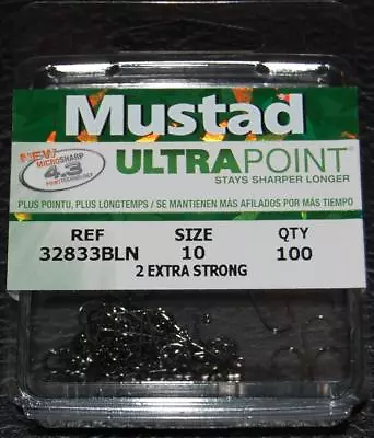 100 Mustad 32833BLN Size 10 Ultra Point 2X Strong 90 Degree Jig Hooks Do It Mold • $15.49