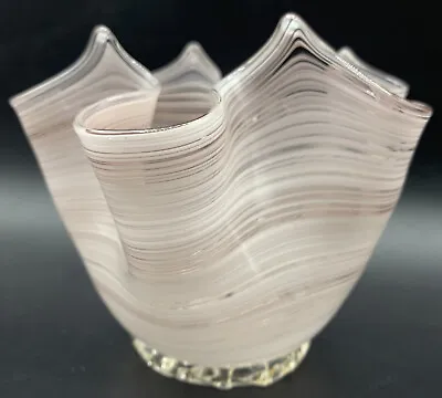 Pink Swirl Art Glass Handkerchief Vase Venetian Aventurine Gold Base • $24.50
