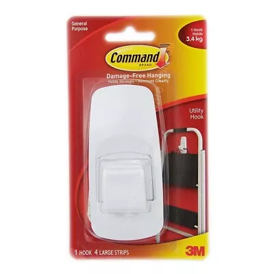 3M Command Damage-Free Hanging Jumbo Hook 1 Hooks 4 Strips 3.4Kg 17004ANZ • $11.05