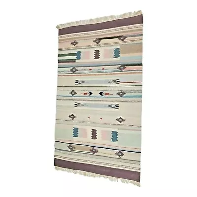 Vintage Weaved Accent Rug Wall Hanging With Fringe 70's Boho Native American  • $97.79