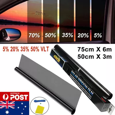 Window Tint Film 5% 20% 35% 50% VLT Black Roll 75cm X 6m/50cm X 3m Car Auto Home • $14.99