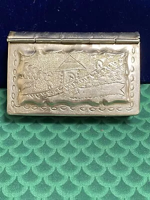 Vintage Brass Supari Box Original Old Hand Crafted Engraved Scenic Cigarette Box • $10