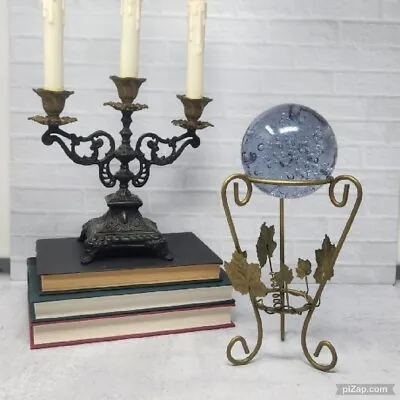 Vintage Gold Metal Ivy Leaf Sphere Crystal Ball Stand Orb Stand Crystal Display • $21.23