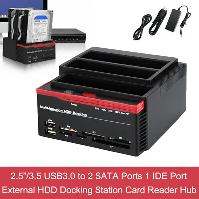 HDD Docking Station IDE 2.5  3.5  SATA Dual USB 3.0 Clone Hard Drive Card Reader • $52.98