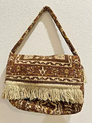 VTG Boho Fringe Italian Carpet Bag Purse Browns Very Well Made • $35