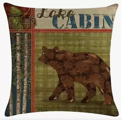 Bear Nature Lake Rustic Cabin Lodge Hunting Throw PILLOW COVER Home Decor • $13.08