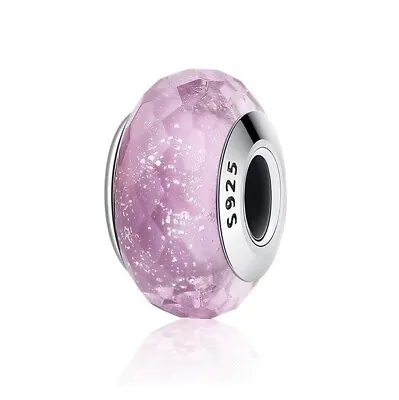 $26.99 • Buy S925 Sterling Silver PINK Sparkle Faceted Murano Glass Charm By YOUnique Designs