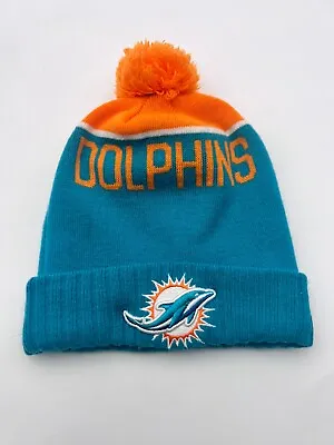 NFL Football Miami Dolphins Beanie New Era OSFM Pom Orange/Aqua/White • $23.04