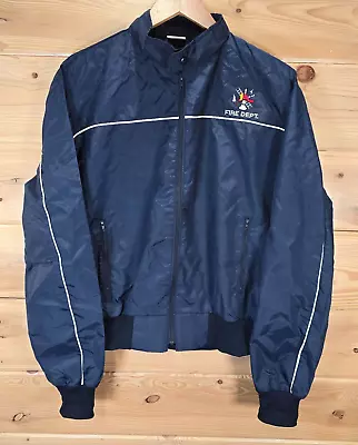 VTG Fire Department Jacket Men Size XL Windbreaker Full Zip Blue 80s New • $29.99