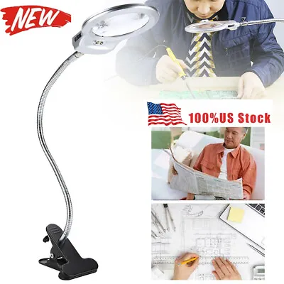 LED Light Large Lens Lighted Lamp Top Desk Magnifier With Clamp Fit For Reading • $13.59