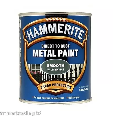 Hammerite Direct To Rust Metal Paint Smooth Black Blue Green Silver White Yellow • £15.99