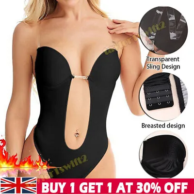 £9.99 • Buy Women U Plunge🔥Backless Underwear Invisible Push Up Bra&Full Body Shaper Thongs