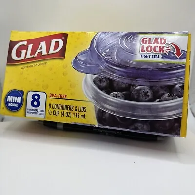 Gladware Mini Round (8) 1/2 Cup 4 Oz. Containers & Lids Glad Lock Tight Seal • $11.99