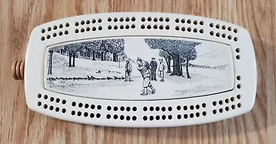 Vintage North Coast Trading Cribbage Board Faux Ivory Marble Golf Scrimshaw 6 In • $15