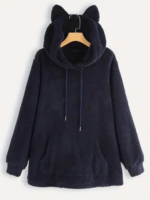 Cat Ear Hoodie Fleece Nay Dark Blue Size XL UK 18 NEW • £20