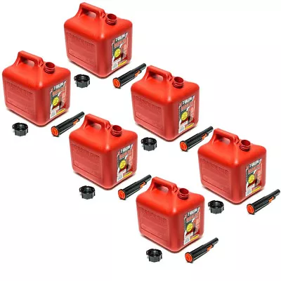 6 Pack 2 Gallon Red Gas Can Container Midwest 2300 Gas Company - Made In USA • $110.99