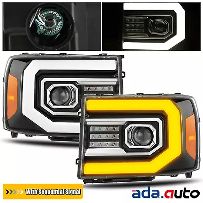 For 07-13 GMC Sierra Sequential Signal/DRL LED Polish Black Projector Headlights • $346.38