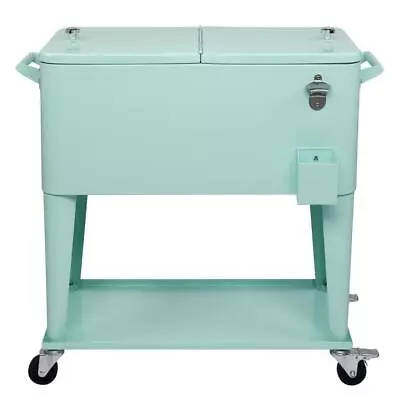 Outdoor 80 Quart Rolling Patio Steel Party Cooler Cart Ice Chest Frozen Trolley • $119.98