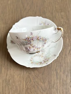 Theodore Haviland Tea Cup And Saucer Limoges Ribbon Garland Swags Schleiger 342 • £56.06