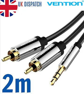 £4.85 • Buy 2M Meter Stereo 3.5mm Jack Plug To TWIN 2 X RCA PHONO Audio Lead GOLD CABLE Male
