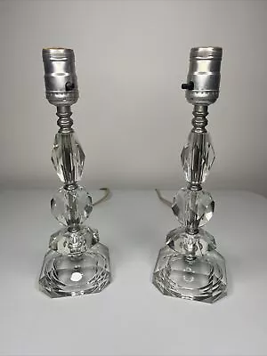 Set Of 2 Vintage Leviton MidCentury Hand Cut Crystal Glass Boudoir Table Lamps • $74.99
