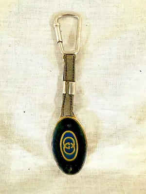 Gucci Blue & Gold Tone Metal Key Chain Fob Logo 1980s Italy Intact DS30 Vintage • $40