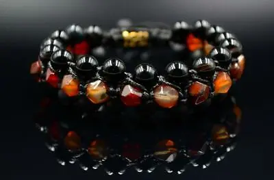 Men's Tiger's Eye Onyx Fire Agate 3 Row Gemstone Bracelet Macrame Beaded  • $75