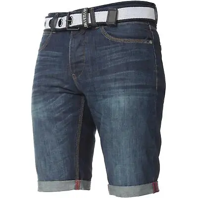 £17.99 • Buy Mens Denim Shorts Slim Fit Casual Summer Belted Half Pants All Waist Sizes