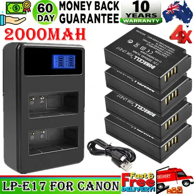 4x LP-E17 Battery + LCD Dual Charger For Canon EOS M3 M5 M6 200D 750D 760D 800D • $38.99