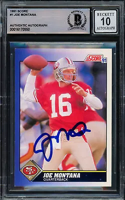 Joe Montana Autographed 1991 Score Card #1 49ers Gem 10 Auto Beckett #16170550 • $89