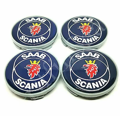 4x Saab Scania Alloy Wheel Centre Hub Caps Blue 62mm 63mm 93 9-3 95 9-5 900 9000 • $18.28