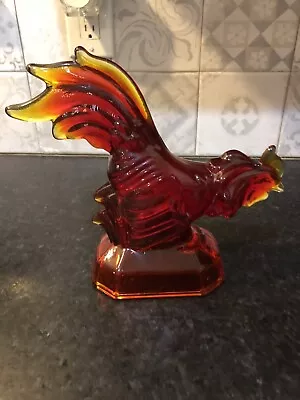 Vintage LE Smith Glass Fighting Rooster Amberina Figurine Paperweight MCM 1960s • $50