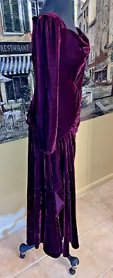 Pyramid Collection Burgundy Velvet Long Dress Ruched Goth Steampunk Victorian S • $29.99