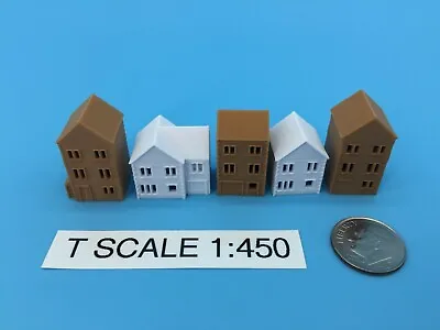 T Gauge HOUSES 5 Pc SET In COLOR ~ HOLLOW ~ T Scale 1:450 ~ 1:480 ~ NO ASSEMBLY! • $14.83