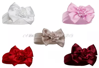 Baby Girls Headband Satin Bow & Flower Headband 0-18 Months ~ Soft Touch ~ Abg • £3.95