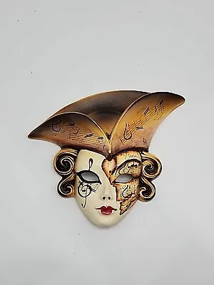 Authentic Signed Hand Painted Venetian Mask Made In Venice Italy Gold Notes • $49