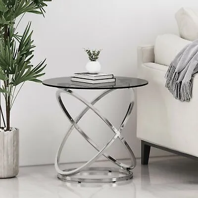 $128.22 • Buy Hearney Modern Glass Top Round Side Table, Gray And Chrome