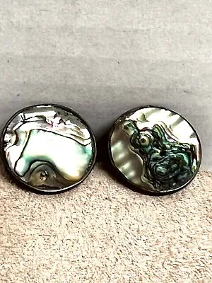 Vintage Abalone Cuff Links 925 Sterling Silver Circle Round Men Mexico 3/4” 7g • $14.99