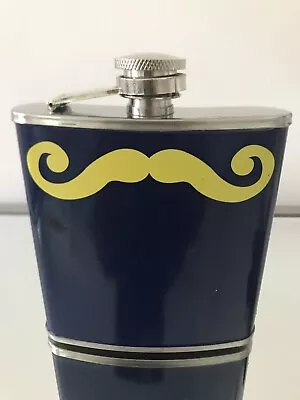 6 Oz Stainless Steel Blue And Yellow Mustache Hip Flask Movie Prop /Collectible • $6.99