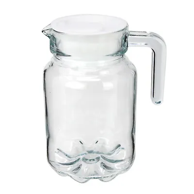 Glass Fridge Jug Small Pitcher With Lid Non Drip Spout Milk Juice Water Table • £8.75