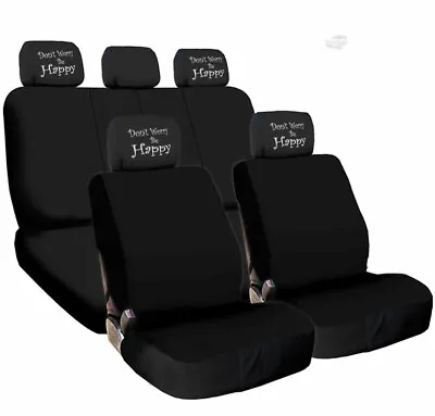 For VW New Don't Worry Be Happy Black Fabric Car Truck Seat Covers Set • $38.92