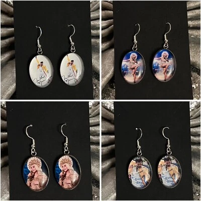 Silver 925 Rock Icons Pop Earrings 70s 80 Cher Freddy Mercury Queen Jewellery • £7.95