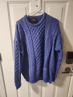 Carraig Donn Vintage Wool Cable Knit Fisherman Sweater Ireland Irish XL. Blue • $35