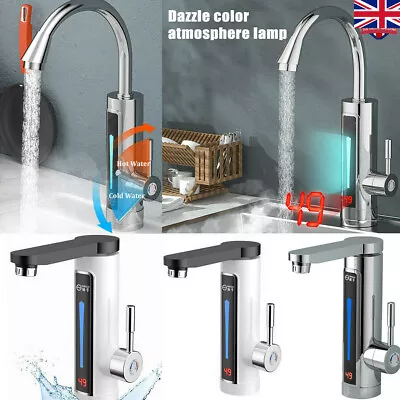 Kitchen Electric Heating Tap Instant Hot Water LED Heater Faucet Bathroom 360° • £12.99