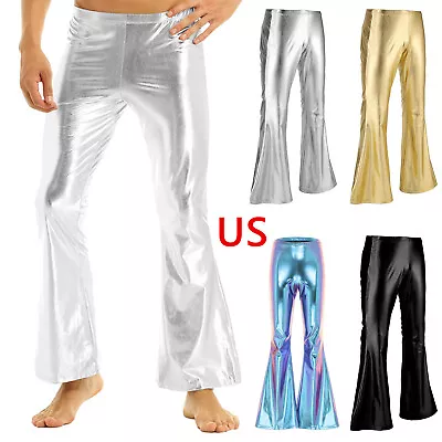 US Adult Men's Shiny Metallic 70's Disco Dude Pants Leisure Long Pants  Costume • $15.71