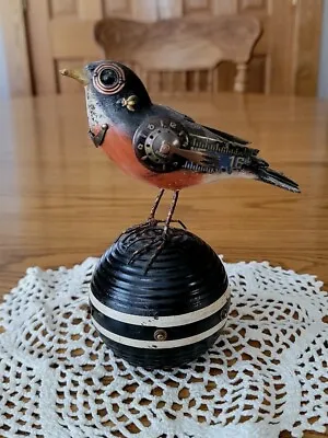 2014 Mullanium Jim Tori Mullan Steampunk Robin Bird On Ball Art Sculpture -Nice! • $975
