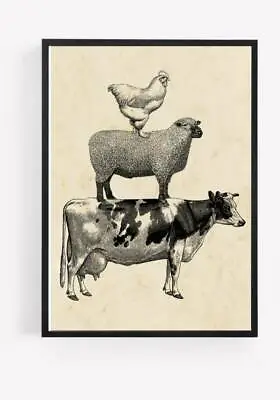  Vintage Cow Sheep Chicken Print Picture Wall Art Unframed Home Decor A4 1 • £3.98